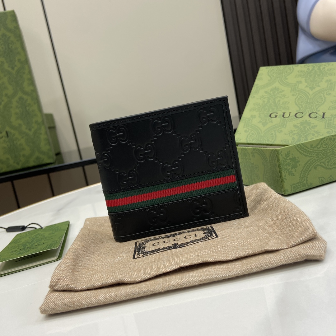 GUCCI 2024 SS 구찌 마이크로 시마 삼선 블랙 남성 반지갑 138042 커스텀급