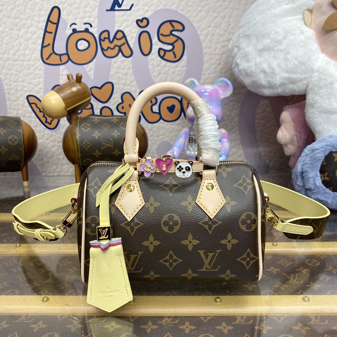 LOUIS VUITTON 2024 SS 루이비통 모노그램 브라운 반둘리에 스피디 미니 토트백 18 M24474 여성 가방 커스텀급