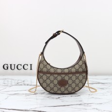 GUCCI 2024 SS 구찌 GG 하프문 쉐이프 미니백 브라운 726843 여성 가방 커스텀급
