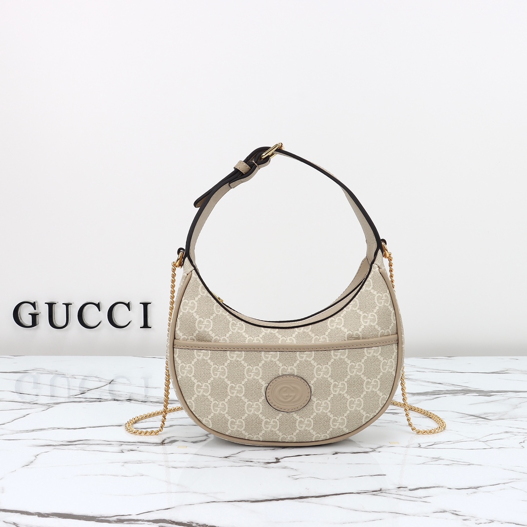 GUCCI 2024 SS 구찌 GG 하프문 쉐이프 미니백 베이지 726843 여성 가방 커스텀급