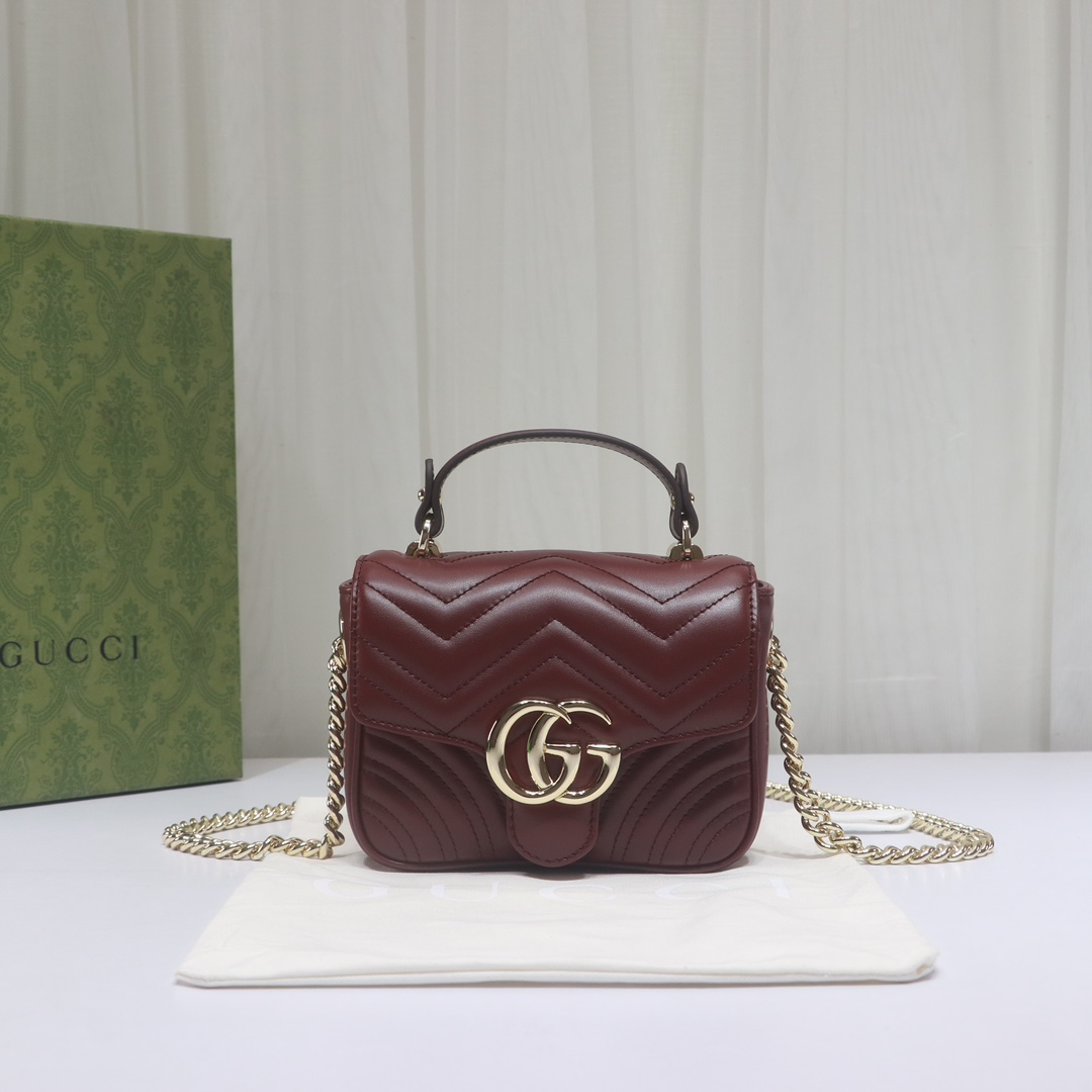 GUCCI 2024 SS 구찌 GG 마몬트 마틀라세 탑 핸들백 버건디 547260 여성 가방 커스텀급