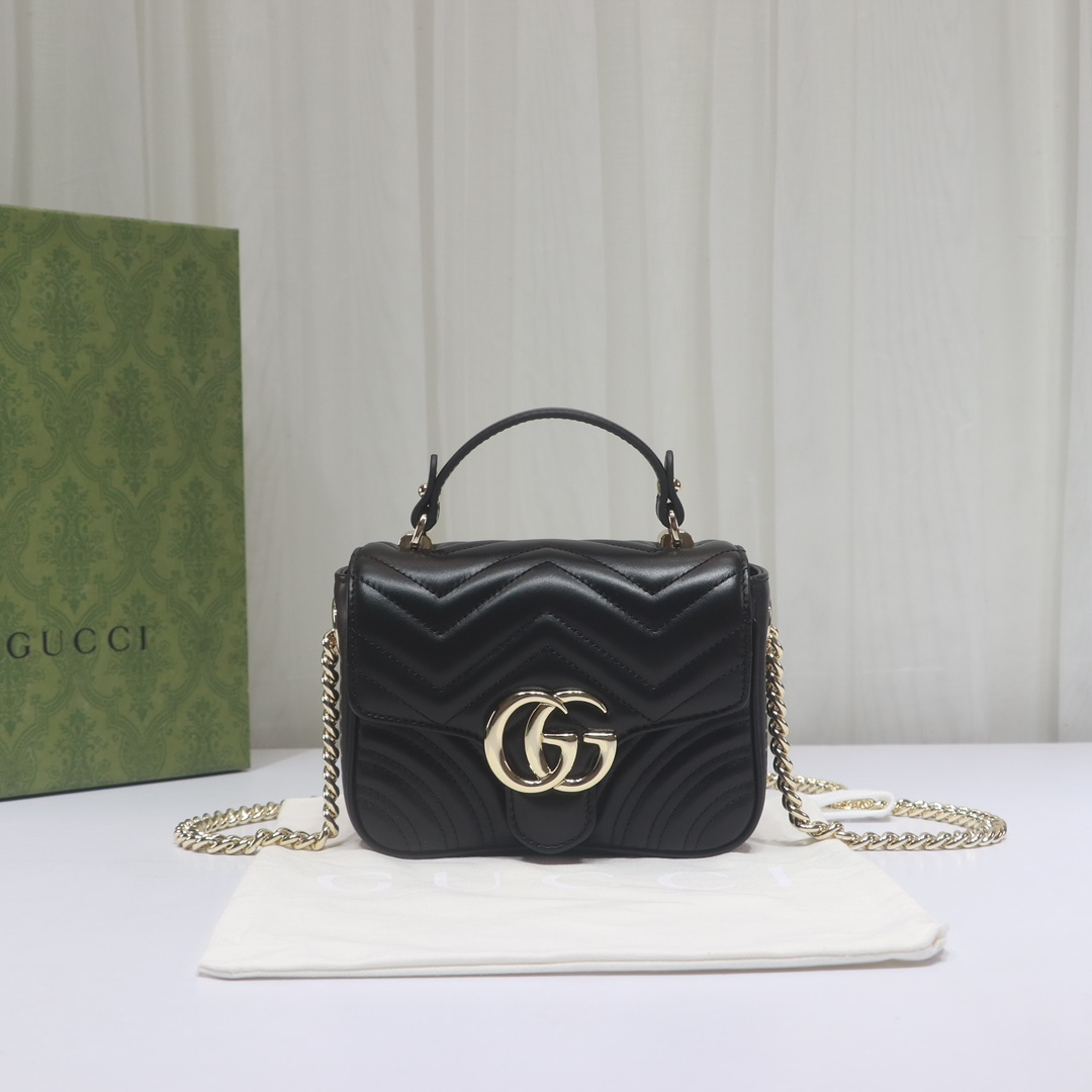 GUCCI 2024 SS 구찌 GG 마몬트 마틀라세 탑 핸들백 블랙 547260 여성 가방 커스텀급