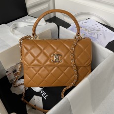 CHANEL 2024 SS 샤넬 체인 램스킨 골드 메탈 미듐 카멜 탑 핸들백 AS92236 여성 가방 커스텀급