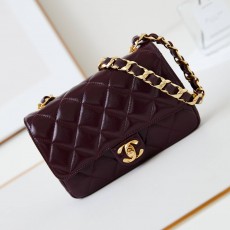 CHANEL 2024 SS 샤넬 체인 램스킨 버건디 골드 메탈 클러치백 AS5123 여성 가방 커스텀급