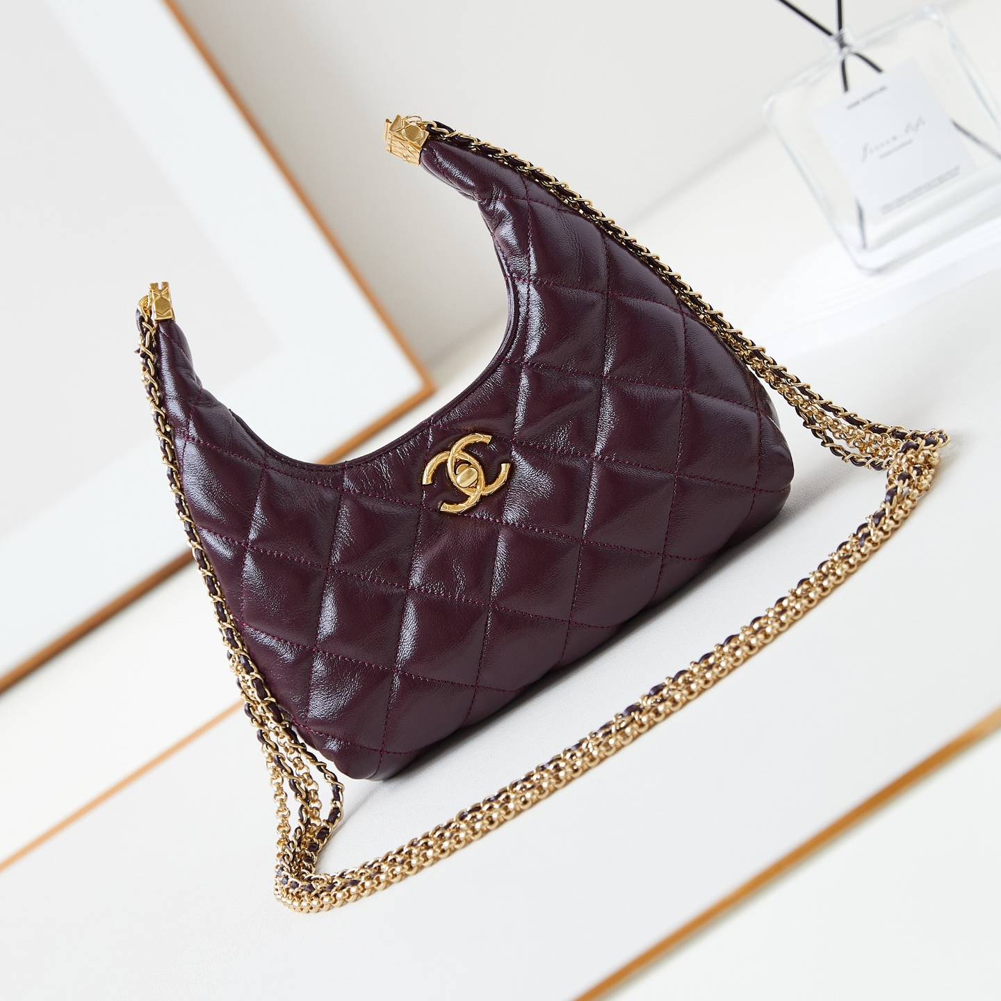 CHANEL 2024 SS 샤넬 체인 램스킨 골드메탈 호보백 버건디 AS4966 여성 가방 커스텀