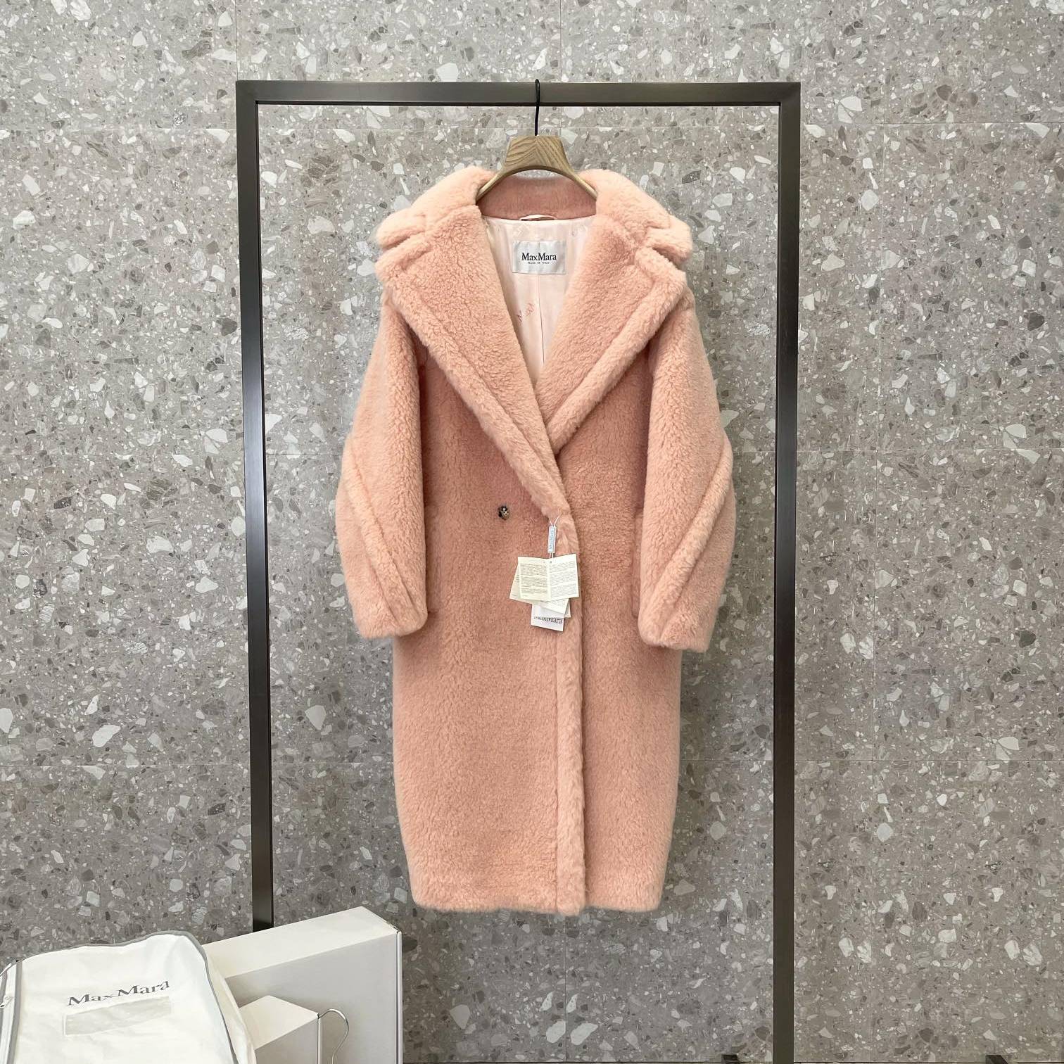 MAXMARA 2024 SS 막스마라 알파카퍼 고트 캐시미어 연핑크 여성 롱코트 커스텀급