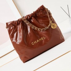 CHANEL 2024 SS 샤넬 체인 램스킨 골드메탈 22 미듐 호보백 브라운 AS3261 여성 가방 커스텀급