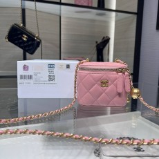 CHANEL 2024 SS 샤넬 체인 램스킨 골드볼 베니티백 스몰 핑크 AP1447 여성 가방 커스텀급