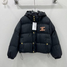 CELINE 2024 SS 셀린느 퀄팅 후드 로고 포켓 블랙 여성 패딩 커스텀급