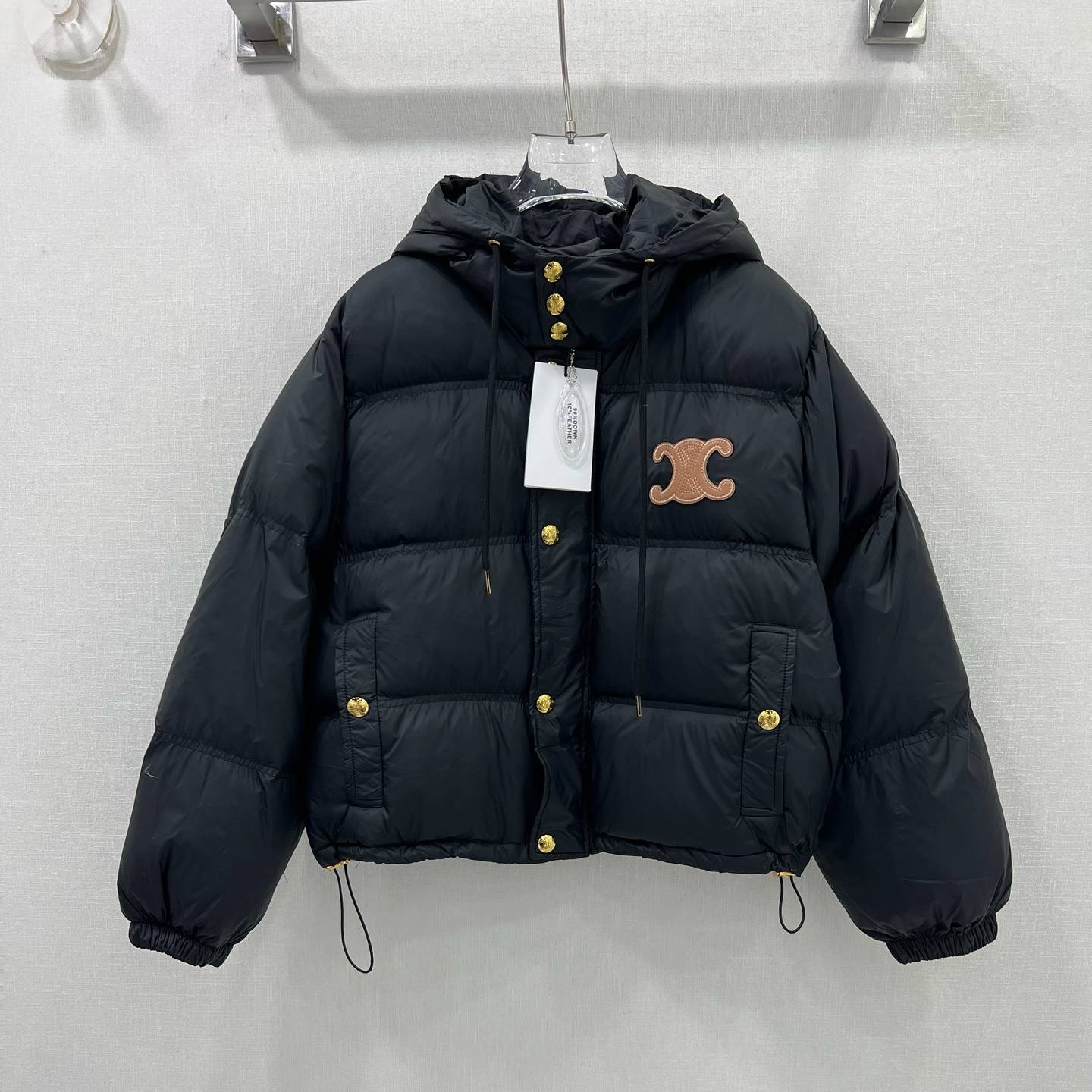CELINE 2024 SS 셀린느 퀄팅 후드 로고 포켓 블랙 여성 패딩 커스텀급