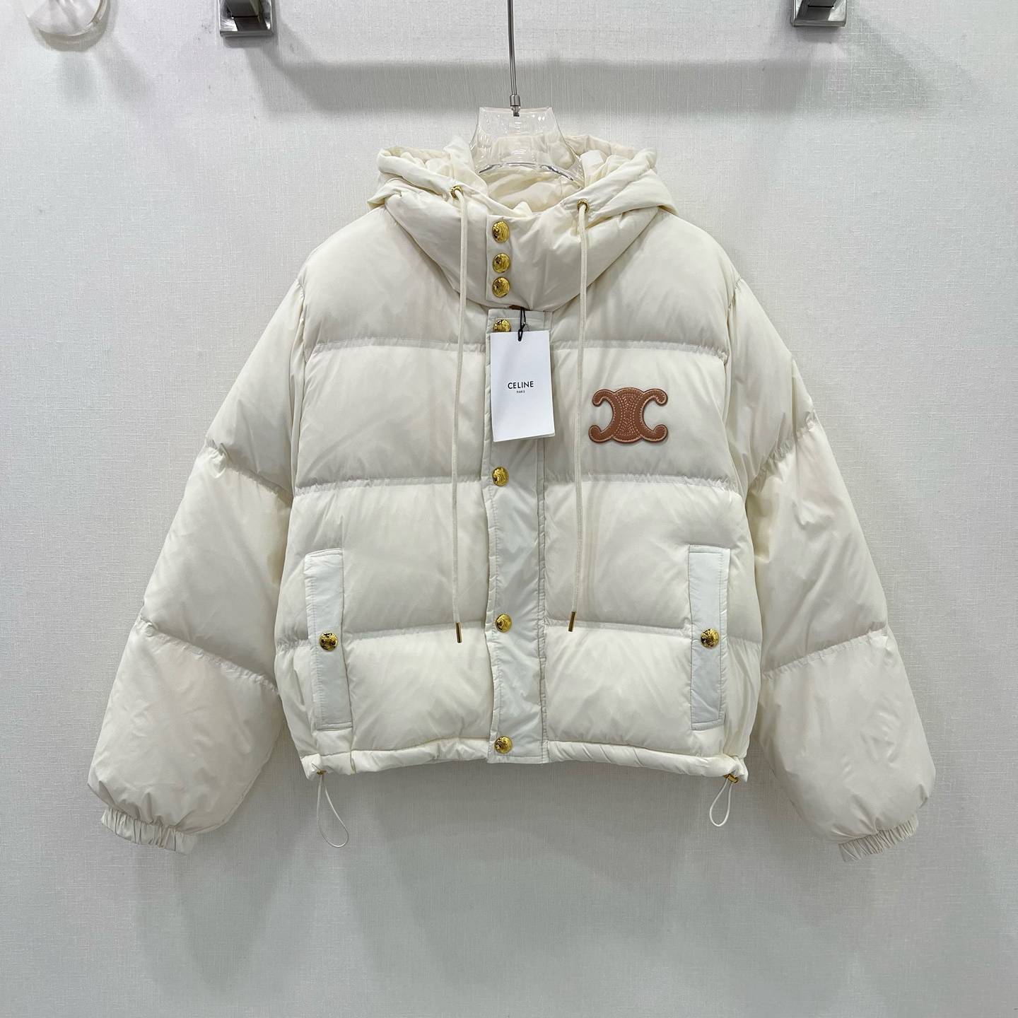 CELINE 2024 SS 셀린느 퀄팅 후드 로고 포켓 아이보리 여성 패딩 커스텀급