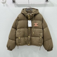 CELINE 2024 SS 셀린느 퀄팅 후드 로고 포켓 카키 여성 패딩 커스텀급