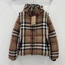 BURBERRY 2024 SS 버버리 체크무늬 후드 베이지 여성 패딩 커스텀급