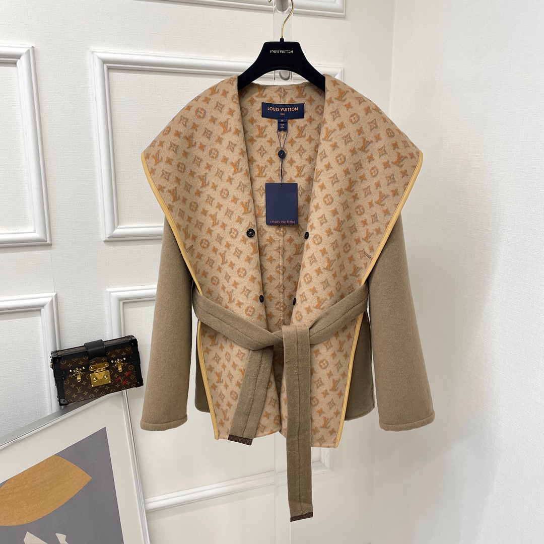 LOUIS VUITTON 2024 SS 루이비통 후드 벨트 캐시미어 베이지 100% 업뎃버젼 여성 중코트 커스텀급