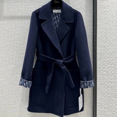 DIOR 2024 SS 디올 벨트 캐시미어 네이비 100% 업뎃버젼 여성 롱코트 커스텀급