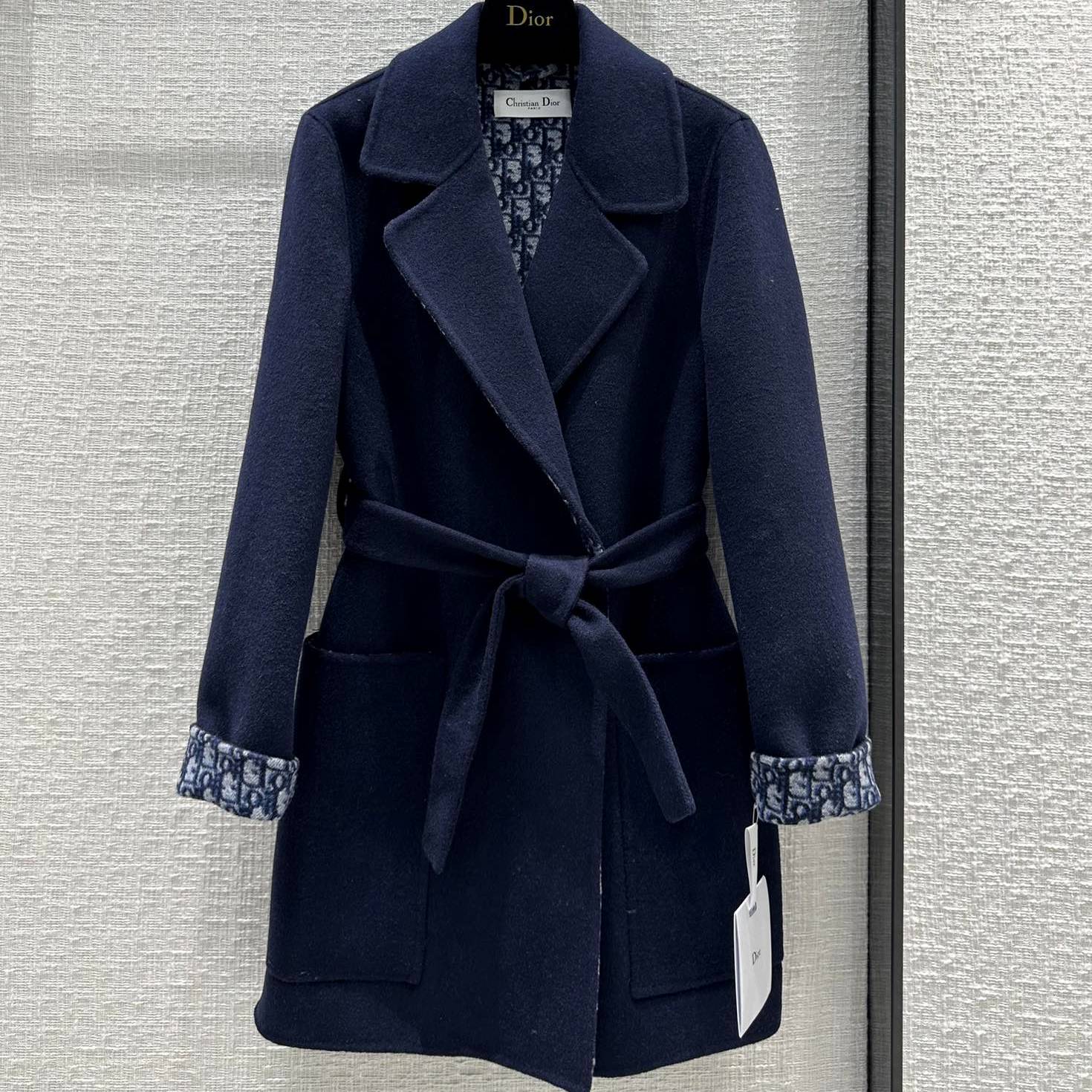 DIOR 2024 SS 디올 벨트 캐시미어 네이비 100% 업뎃버젼 여성 롱코트 커스텀급