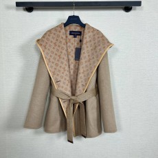 LOUIS VUITTON 2024 SS 루이비통 벨트 후드 투톤 베이지 캐시미어 100% 업뎃버젼 여성 중코트 커스텀급