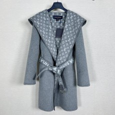 LOUIS VUITTON 2024 SS 루이비통 벨트 후드 그레이 캐시미어 100% 업뎃버젼 여성 롱코트 커스텀급