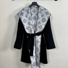 LOUIS VUITTON 2024 SS 루이비통 벨트 후드 투톤 블랙 캐시미어 100% 업뎃버젼 여성 롱코트 커스텀급