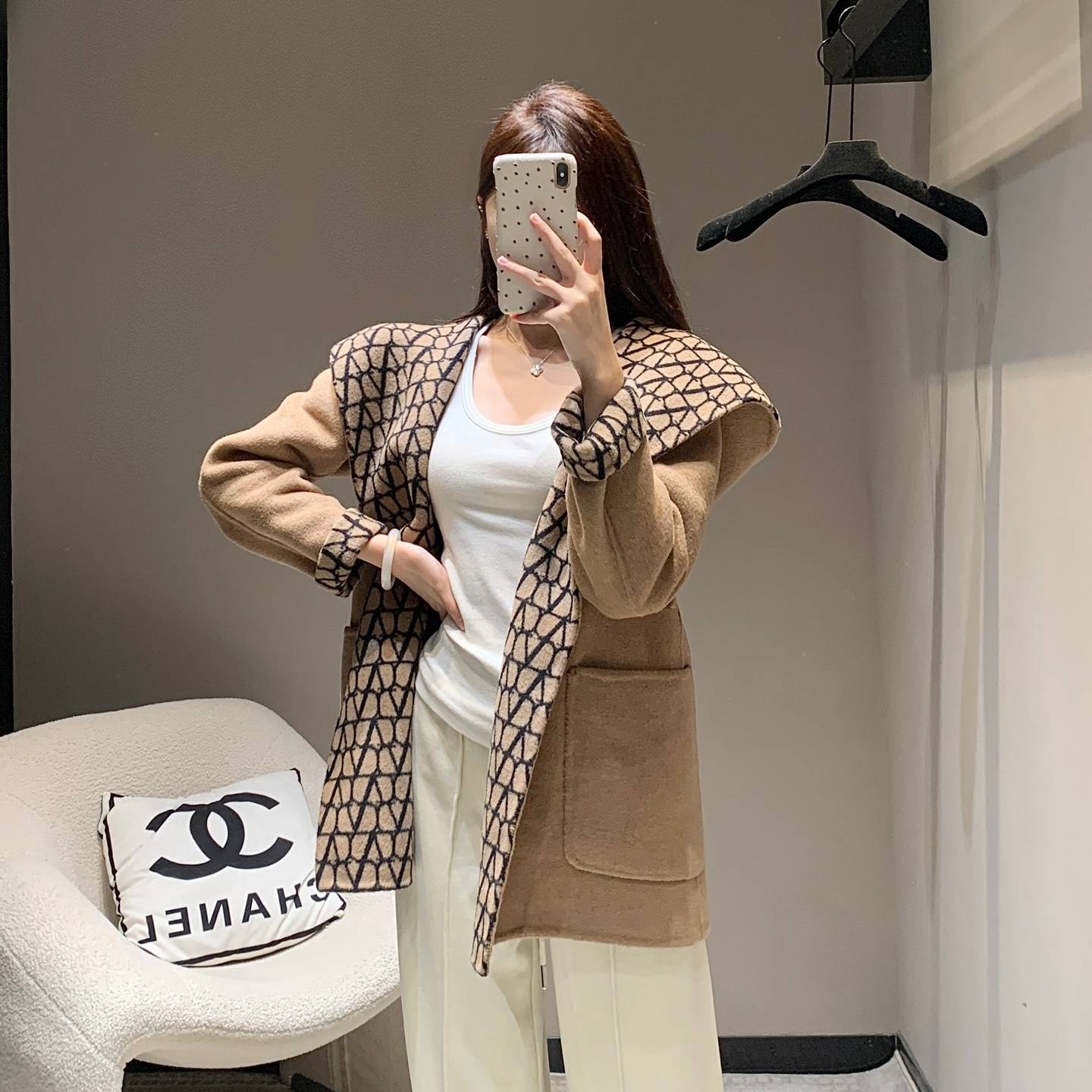 VALENTINO 2024 SS 발렌티노 벨트 후드 베이지 캐시미어 100% 업뎃버젼 여성 중코트 커스텀급