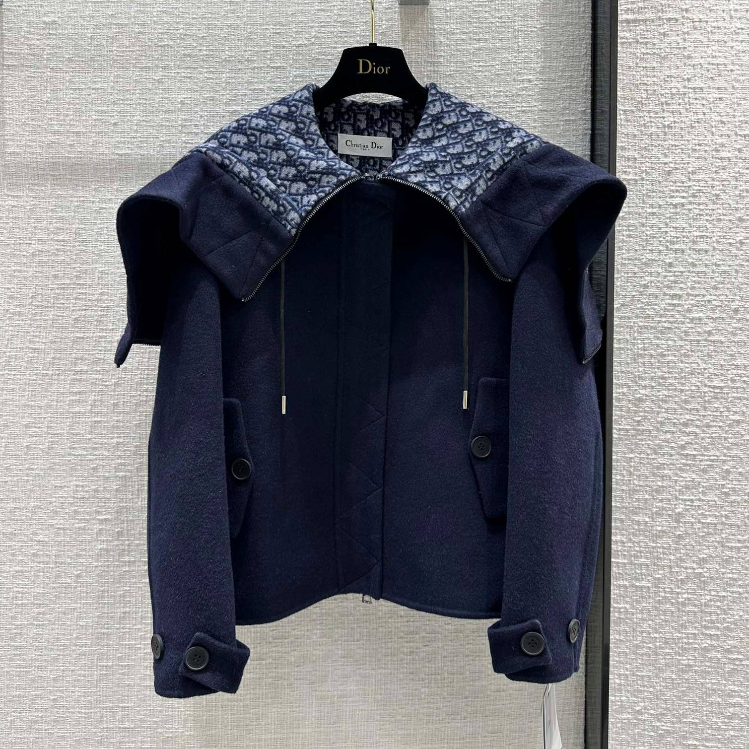 DIOR 2024 SS 디올 D로고 후드 네이비 짚업 캐시미어 100% 업뎃버젼 여성 반코트 커스텀급