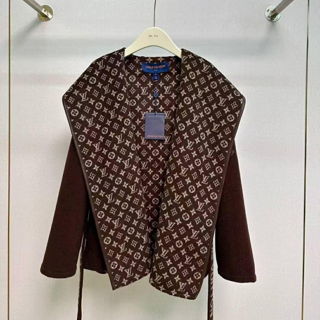 LOUIS VUITTON 2024 SS 루이비통 모노그램 후드 딥브라운 캐시미어 100% 업뎃버젼 여성 중코트 커스텀급