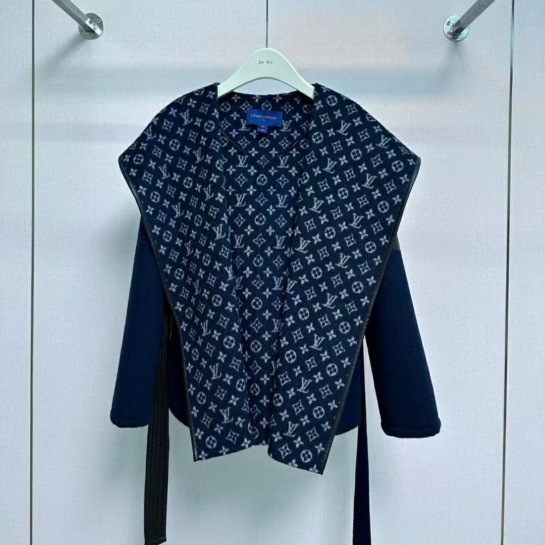 LOUIS VUITTON 2024 SS 루이비통 모노그램 후드 네이비 캐시미어 100% 업뎃버젼 여성 중코트 커스텀급
