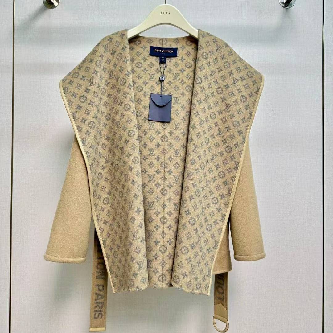 LOUIS VUITTON 2024 SS 루이비통 모노그램 후드 베이지 캐시미어 100% 업뎃버젼 여성 중코트 커스텀급