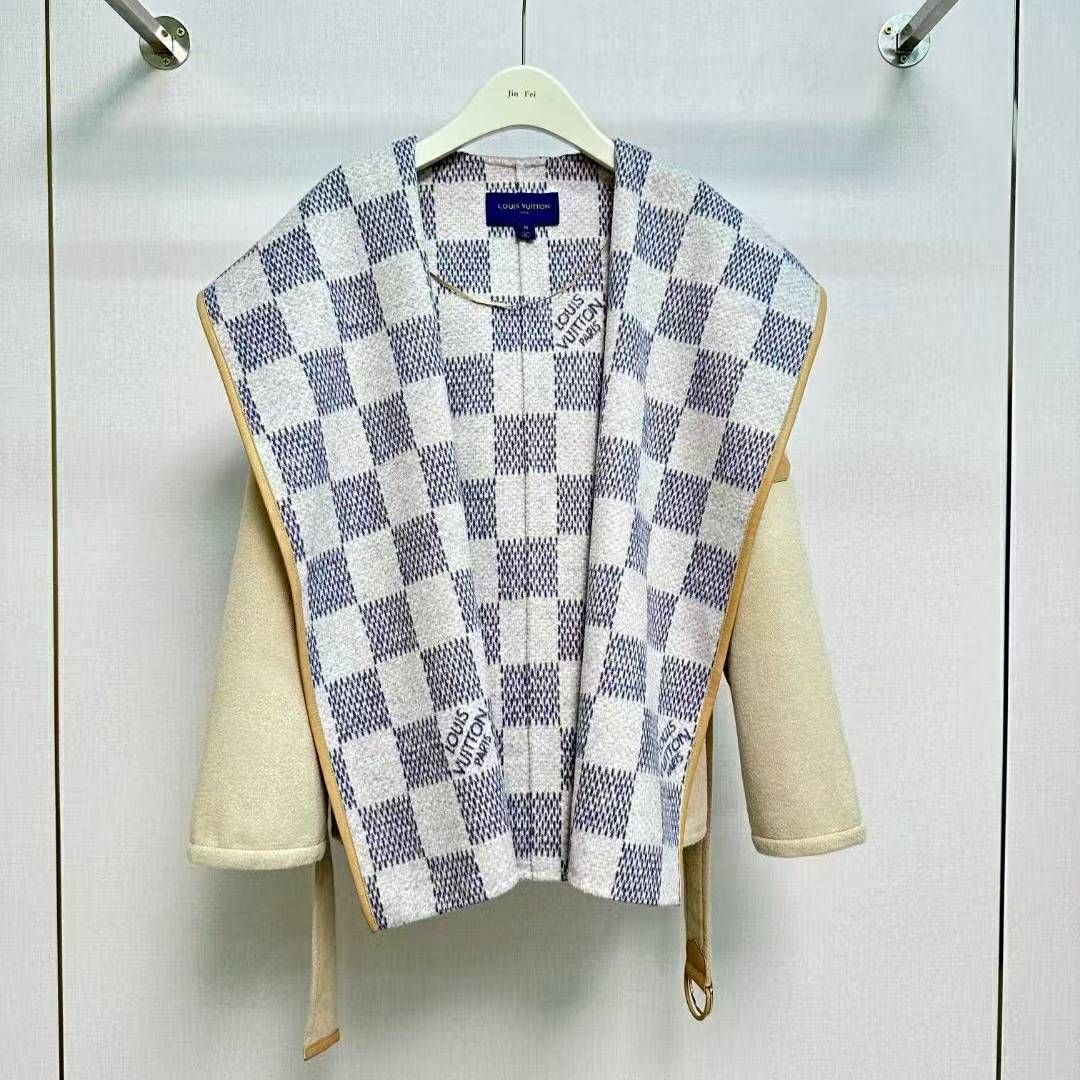 LOUIS VUITTON 2024 SS 루이비통 다미에 후드 아이보리 캐시미어 100% 업뎃버젼 여성 중코트 커스텀급