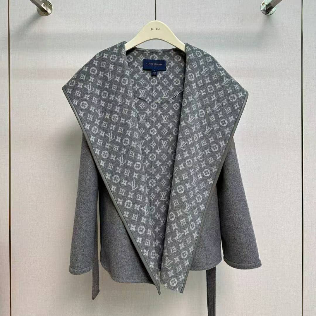 LOUIS VUITTON 2024 SS 루이비통 모노그램 후드 그레이 캐시미어 100% 업뎃버젼 여성 중코트 커스텀급