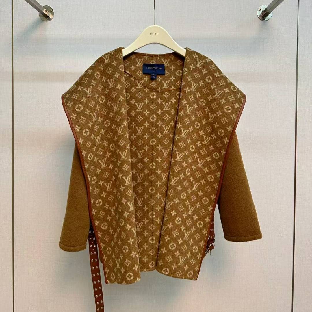 LOUIS VUITTON 2024 SS 루이비통 모노그램 후드 브라운 캐시미어 100% 업뎃버젼 여성 중코트 커스텀급