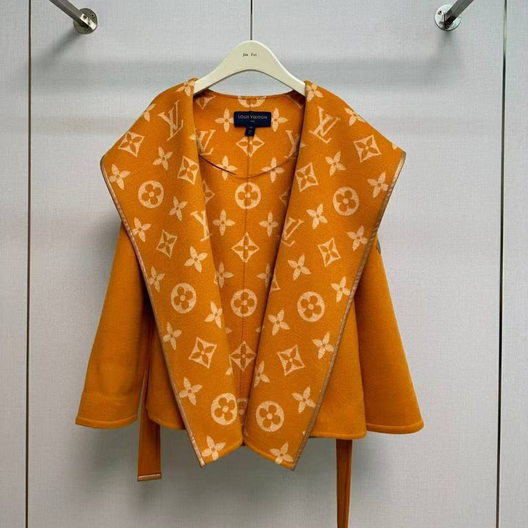 LOUIS VUITTON 2024 SS 루이비통 모노그램 후드 오렌지 캐시미어 100% 업뎃버젼 여성 중코트 커스텀급