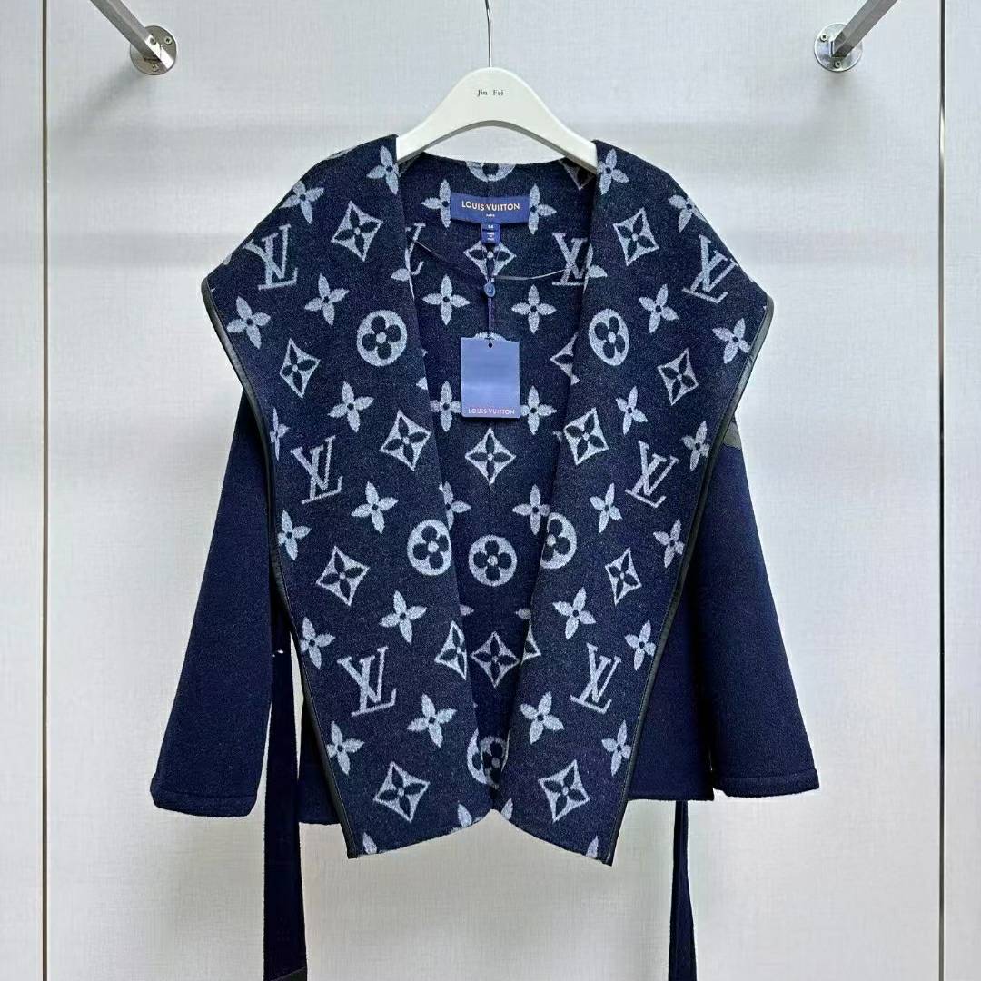 LOUIS VUITTON 2024 SS 루이비통 모노그램 후드 네이비 캐시미어 100% 업뎃버젼 여성 중코트 커스텀급