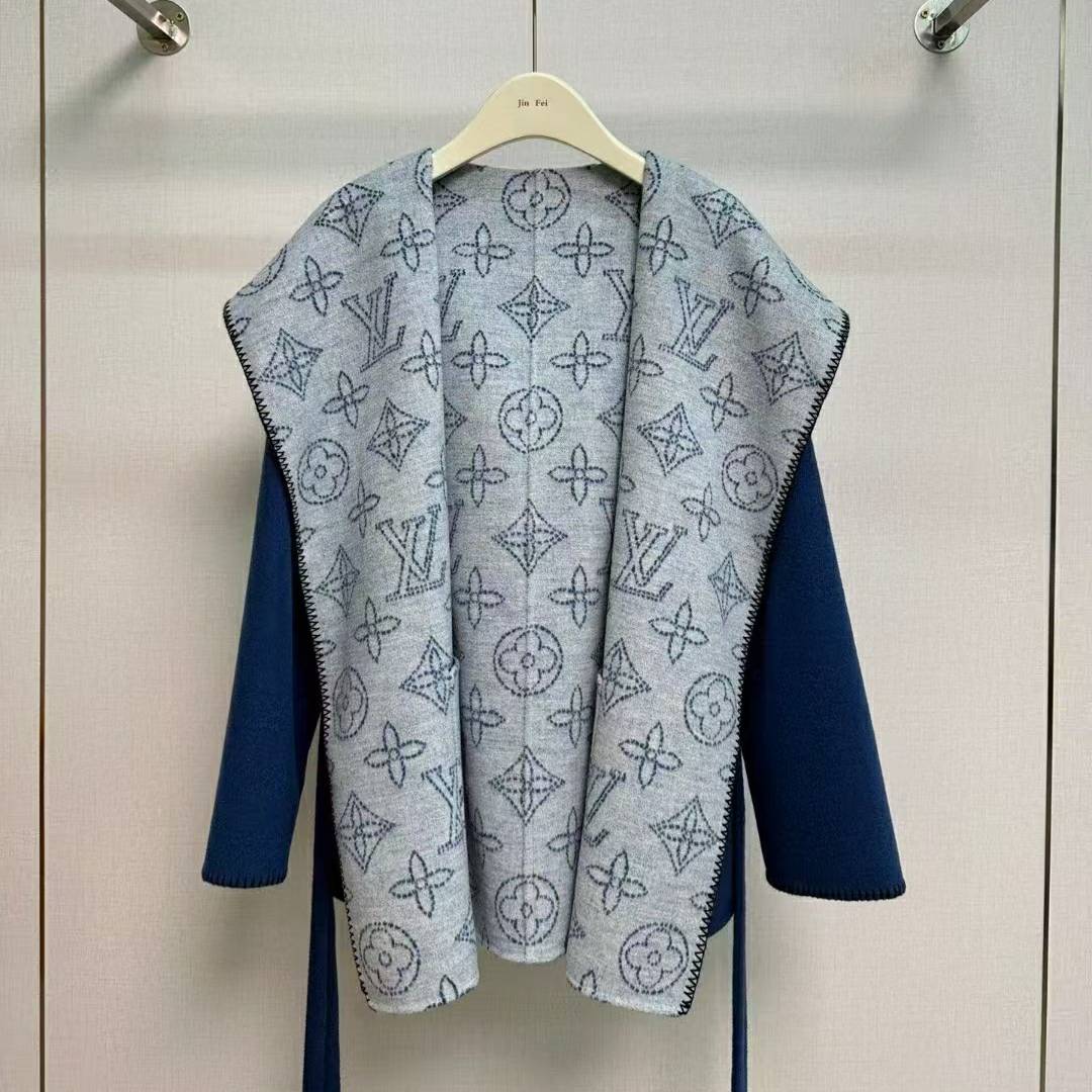 LOUIS VUITTON 2024 SS 루이비통 모노그램 후드 블루 2면디자인 캐시미어 100% 업뎃버젼 여성 중코트 커스텀급