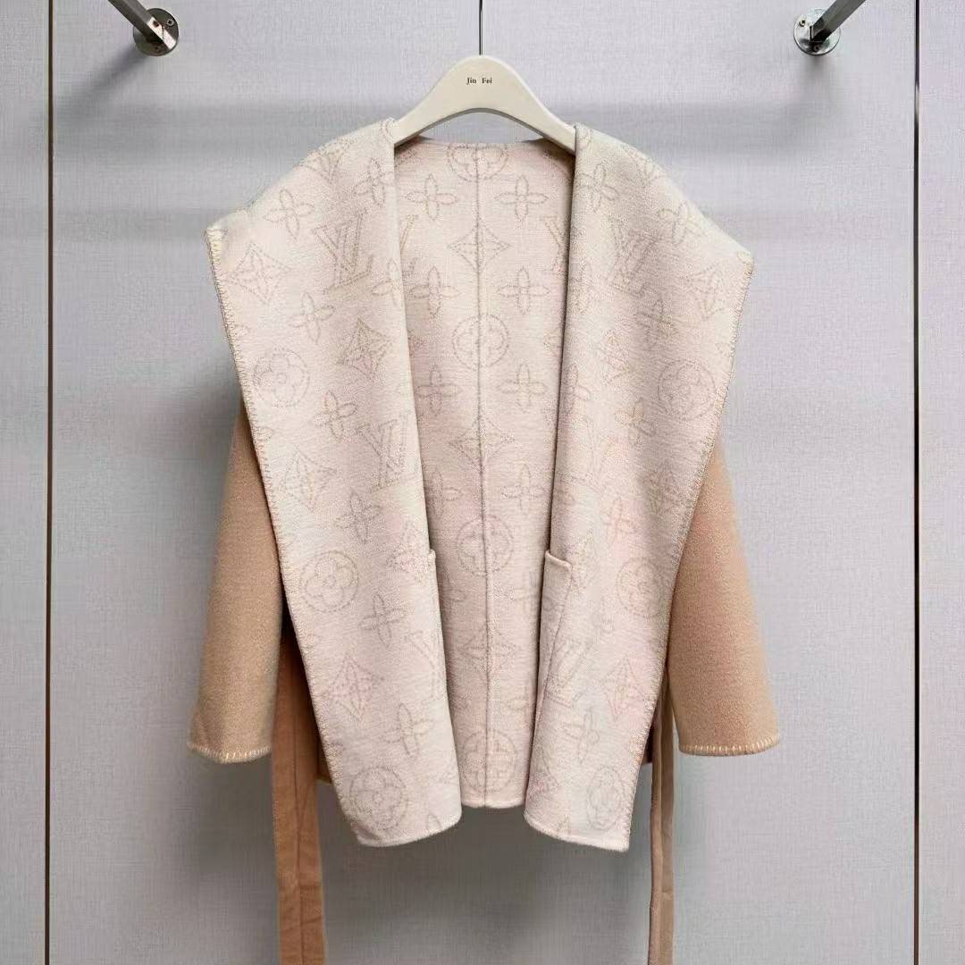 LOUIS VUITTON 2024 SS 루이비통 모노그램 후드 베이지 캐시미어 100% 업뎃버젼 여성 중코트 커스텀급
