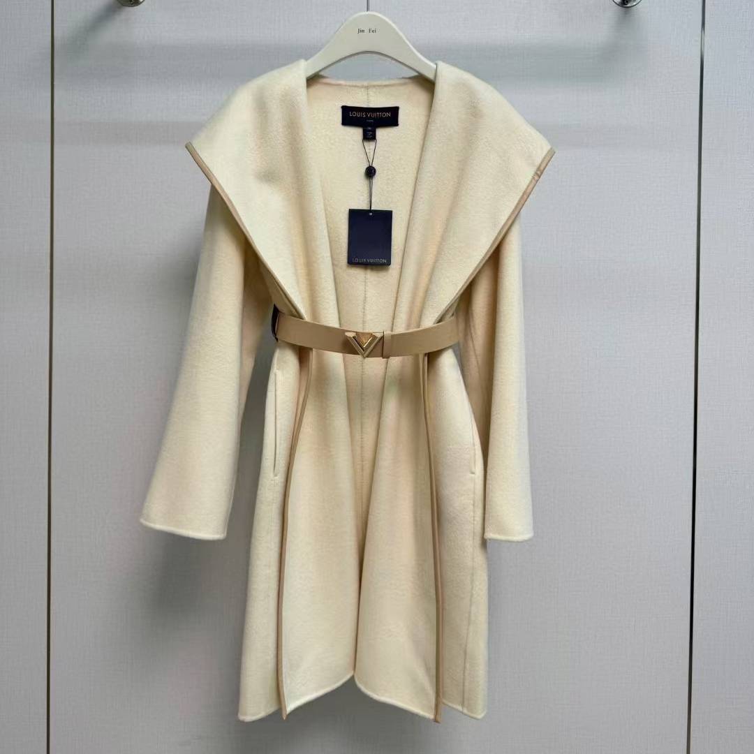 LOUIS VUITTON 2024 SS 루이비통 모노그램 후드 아이보리 캐시미어 100% 업뎃버젼 여성 롱코트 커스텀급