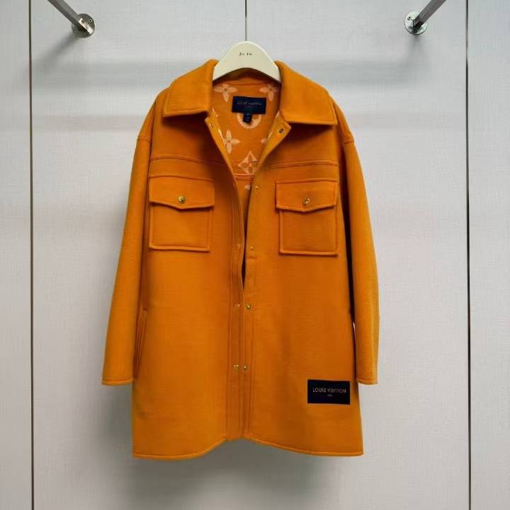 LOUIS VUITTON 2024 SS 루이비통 모노그램 카라 포켓 오렌지 캐시미어 100% 업뎃버젼 여성 중코트 커스텀급