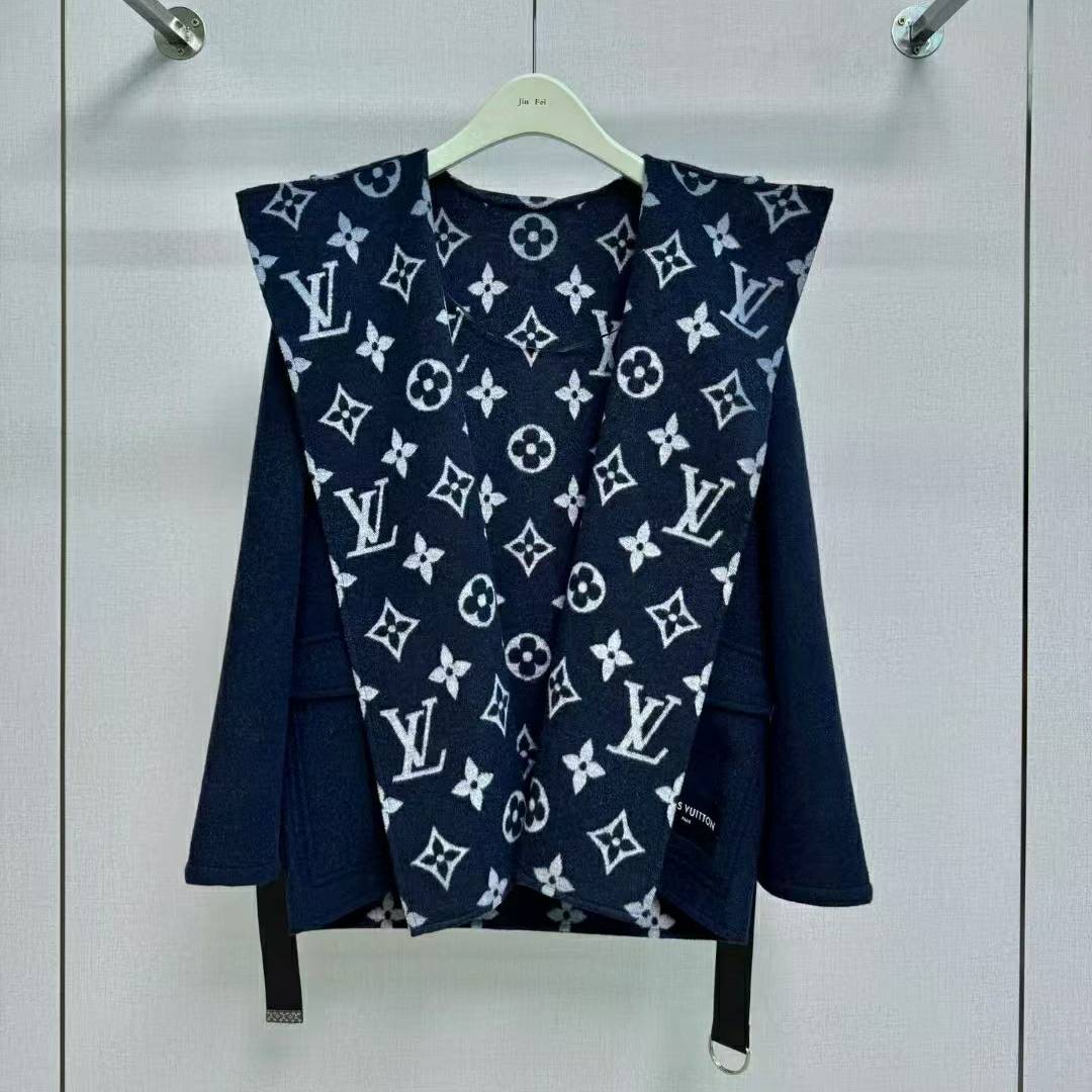 LOUIS VUITTON 2024 SS 루이비통 모노그램 카라 네이비 캐시미어 100% 업뎃버젼 여성 중코트 커스텀급