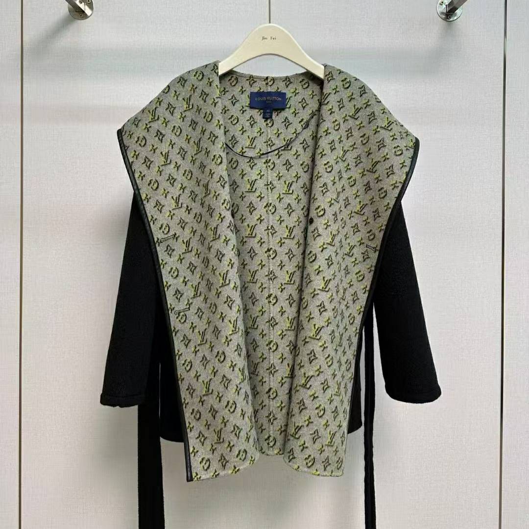 LOUIS VUITTON 2024 SS 루이비통 모노그램 후드 벨트 투톤 블랙 캐시미어 100% 업뎃버젼 여성 중코트 커스텀급