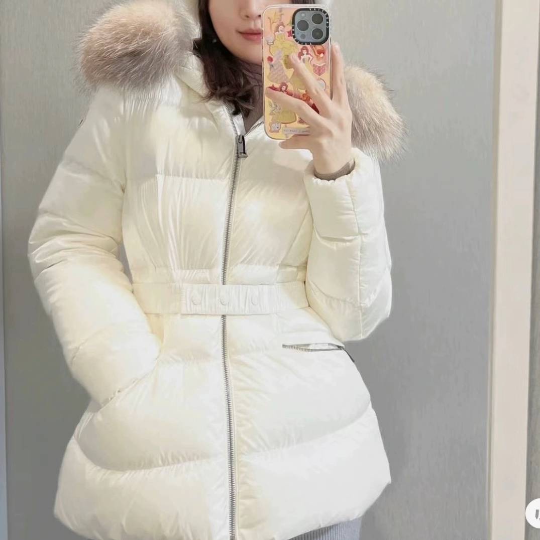 MONCLER 2024 SS 몽클레어 퀄팅 여우퍼 벨트 지퍼포켓 여성 반패딩 커스텀급
