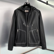 HERMES 2024 SS 에르메스 스티치 후드 포켓 양가죽 블랙 남성 점퍼 커스텀급