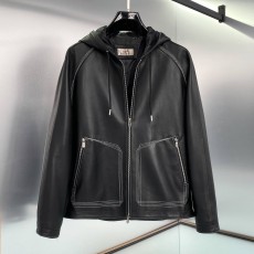 HERMES 2024 SS 에르메스 스티치 후드 포켓 양가죽 블랙 남성 점퍼 커스텀급