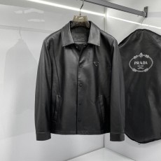 PRADA 2024 SS 프라다 카라 삼각로고 양가죽 포켓 블랙 남성 점퍼 커스텀급