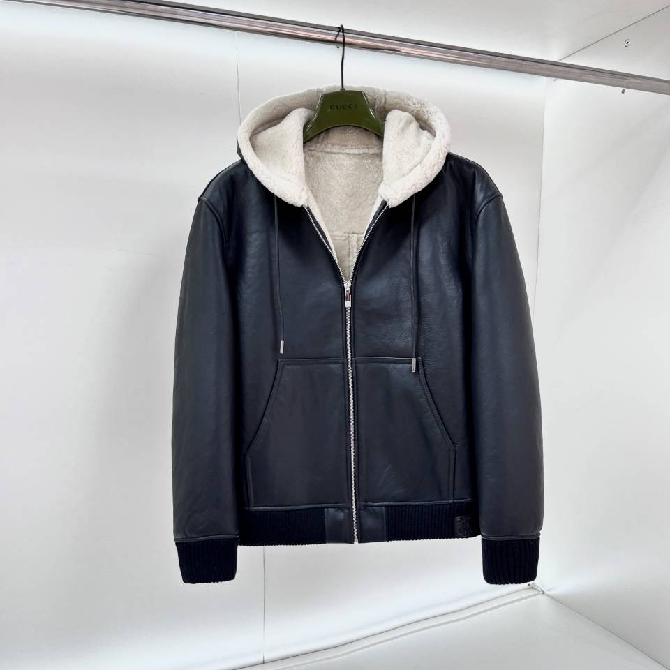 LOEWE 2024 SS 로에베 후드 양퍼안감 양가죽 블랙 남성 점퍼 프리미엄급