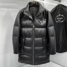 PRADA 2024 SS 프라다 삼각로고 퀄팅 양가죽 블랙 남성 롱패딩 커스텀급