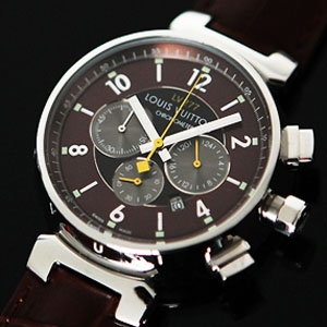 루이비통 탕부르 크로노그래프 쿼츠 LV 277 (브라운 다이얼, 악어가죽줄 커피색)