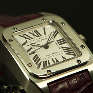 CARTIER 까르띠에 산토스(SANTOS) 100 오토매틱 와인악어 가죽밴드 시계