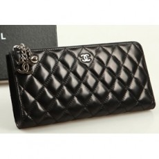 CHANEL 샤넬 여성 지퍼 장지갑 A31505 램스킨 블랙