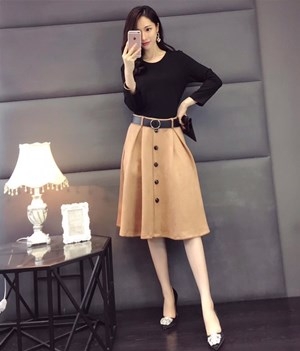 디올 긴팔 투톤 원피스