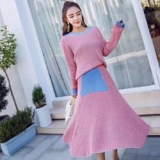 디올 기하무늬 스티치 여성 니트 투피스